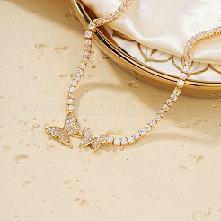 Brass Full Crystal Rhinestone Double Butterfly Pendant Necklaces for Women&nbsp;YR0428-2