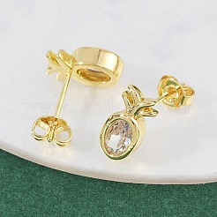 Brass Micro Pave Clear Cubic Zirconia Pineapple Stud Earrings&nbsp;EJEW-L101-02G