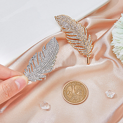 2Pcs 2 Colors Feather Alloy Rhinestone Scarf Buckle Clips&nbsp;JEWB-FH0001-53