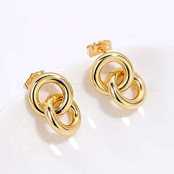 Brass Double Ring Dangle Stud Earrings&nbsp;PA8629