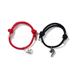 2Pcs 2 Color Crystal Rhinestone Matching Heart Charm Bracelets Set&nbsp;BJEW-E011-02BS