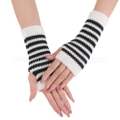 Stripe Acrylic Fibers Knitting Fingerless Gloves&nbsp;PW-WG0C91E-01
