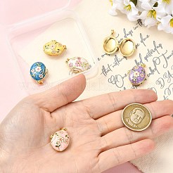 6Pcs 6 Colors Brass Enamel Locket Pendants&nbsp;KK-CJ0005-72