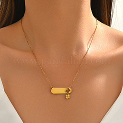 201 Stainless Steel Oval Tag Hollow Heart Clover Pendant Necklaces for Women&nbsp;TS8934