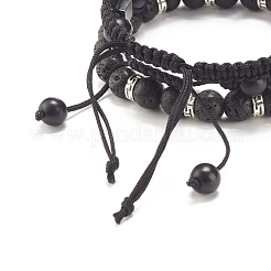 3Pcs 3 Style Synthetic Turquoise(Dyed) & Natural Lava Rock Braided Bead Bracelets Set with Alloy Skull&nbsp;BJEW-JB07865