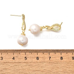Natural Pearl Dangle Ear Studs&nbsp;EJEW-L099-01G