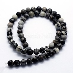 Natural Black Silk Stone/Netstone Beads Strands&nbsp;G-I199-11-10mm