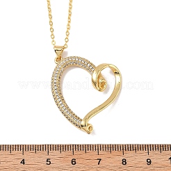 Brass Micro Pave Clear Cubic Zirconia Heart Pendant Necklaces for Women&nbsp;NJEW-R027-01G-02