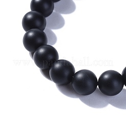 Natural Black Stone Round Beads Stretch Bracelets&nbsp;BJEW-JB04174-05