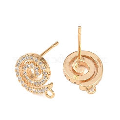Brass Micro Pave Clear Cubic Zirconia Spiral Stud Earring Findings&nbsp;KK-Z133-02G-01