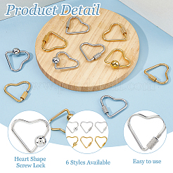 12Pcs 6 Styles Stainless Steel Screw Locking Carabiner&nbsp;STAS-HS0001-62
