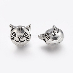 Tibetan Style Antique Silver Cat Head Alloy Beads&nbsp;X-TIBEP-GC178-AS-RS