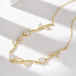 Brass Pave Cubic Zirconia Rose Flower Link Cable Chain Necklaces for Women&nbsp;NJEW-C121-05A-02G