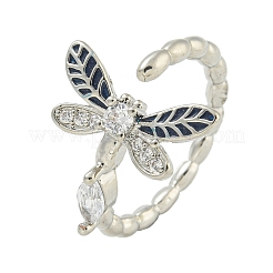 Dragonfly Brass Micro Pave Clear Cubic Zirconia Cuff Rings for Women&nbsp;RJEW-M016-02P