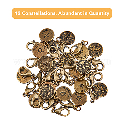 4 Sets 12 Constellations Flat Round Alloy Pendants Decoration&nbsp;HJEW-FH0001-37