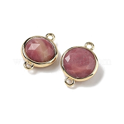 Brass Pave Natural Rhodonite Faceted Flat Round Connector Charms&nbsp;G-U028-04G-12