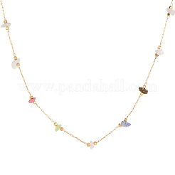 Mixed Gemstone Chip & Metal Handmade Link Chain Necklaces for Women&nbsp;WH-WGFD297-01