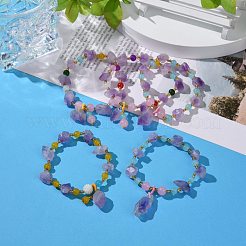 Nuggets Natural Amethyst Stretch Beaded Bracelets&nbsp;BJEW-H546-01