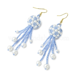 Glass Seed with Glass Pearl Tassel Dangle Earrings&nbsp;EJEW-MZ00727