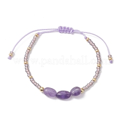 Oval Natural Mixed Gemstone & Glass Seed Beads Braided Bead Bracelets for Women&nbsp;BJEW-MZ00246
