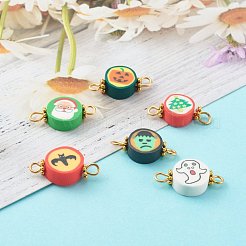 Halloween/Christmas Theme Flat Round Polymer Clay Links Connectors&nbsp;PALLOY-JF00713