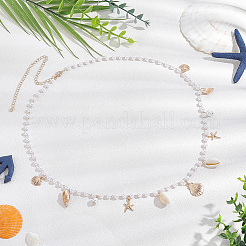 1Pc Summer Beach Alloy Shell Shape & Natural Shell Tassel Imitation Pearl Beaded Waist Chains for Women&nbsp;AJEW-CY0003-26
