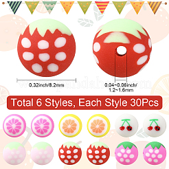 180Pcs 6 Colors Fruits Theme Handmade Polymer Clay Beads&nbsp;CLAY-SC0002-59