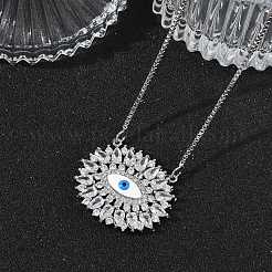 Brass Pave Clear Cubic Zirconia and Enamel Eye Pendant Box Chain Necklaces&nbsp;NJEW-C121-03P