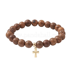 5Pcs 5 Style Natural Wenge Wood Round Beaded Stretch Bracelets Set&nbsp;BJEW-JB10012