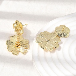 Flower Brass Dangle Stud Earrings&nbsp;EJEW-D352-01G-01