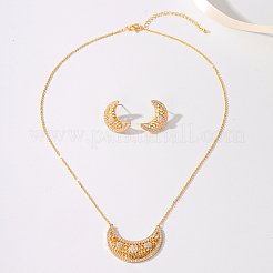 Brass Micro Pave Clear Cubic Zirconia Crescent Moon Pendant Necklaces & Stud Earrings Sets for Women&nbsp;DC0766