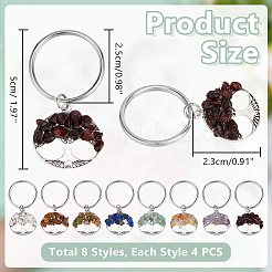 32 Pcs 8 Colors Natural Gemstone Tree of Life Keychains&nbsp;KEYC-PH01571