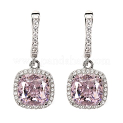 925 Sterling Silver Pave Cubic Zirconia Square Hoop Earrings&nbsp;EJEW-C150-01A-02