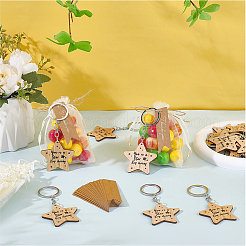 20Pcs Plywood Alloy Star Keychains&nbsp;KEYC-BM0001-01