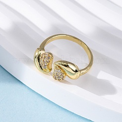 Brass Micro Pave Clear Cubic Zirconia Cuff Rings for Women&nbsp;RJEW-U043-04G