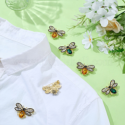 6Pcs 2 Colors Bees Alloy Rhinestone Lapel Pin Brooches for Backpack Clothes&nbsp;JEWB-ME0001-08