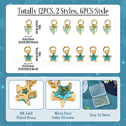 12Pcs 2 Styles Brass Micro Pave Cubic Zirconia Charms&nbsp;KK-TA0008-70E