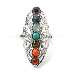Natural Mixed Stone Butterfly Open Cuff Ring&nbsp;CHAK-PW0001-002