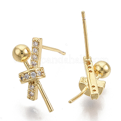 Brass Micro Pave Clear Cubic Zirconia Stud Earring Findings&nbsp;KK-N230-07-NF