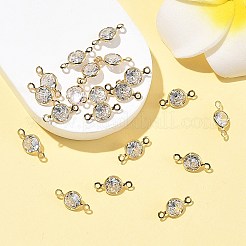 SHEGRACE Brass Pave Cubic Zirconia Flat Round Connector Charms&nbsp;XGRQ2O490-443A-G