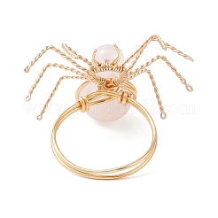 Natural Rose Quartz Beaded Finger Rings&nbsp;RJEW-TA00210-04
