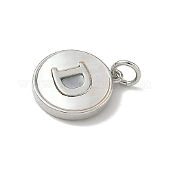 Brass Pave Natural Shell Flat Round with Letter Charms&nbsp;KK-Z115-13P-D