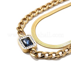 304 Stinless Steel Herringbone & Cuban Link Chains Double Layered Necklaces&nbsp;NJEW-H024-01G