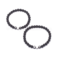 2Pcs Natural Lava Rock Stretch Bracelets Set&nbsp;BJEW-JB08673-01