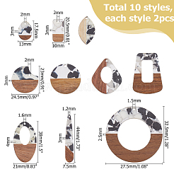 20Pcs 10 Styles Transparent Resin & Walnut Wood Big Pendants&nbsp;RESI-HS0001-01E