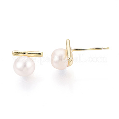 Brass & Natural Pearl Stud Earrings&nbsp;PEAR-N020-WX09