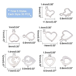 150Pcs 5 Style 304 Stainless Steel Open Pendants&nbsp;STAS-UN0030-54