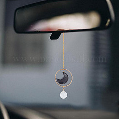 2Pcs Moon Natural Quartz Crystal & Obsidian & Glass Round Pendant Decoration&nbsp;HJEW-DR00186