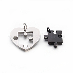 Valentine's Couple Jewelry Lovers 304 Stainless Steel Heart with Puzzle Jigsaw Split Pendants&nbsp;STAS-E090-46B