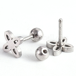 Tarnish Resistant 201 Stainless Steel Flower Barbell Cartilage Earrings&nbsp;EJEW-R147-29